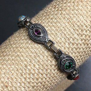 Exotic Multicolor Bracelet Silver Eye Teardrop Oval Rhinestone Marbled BoHo